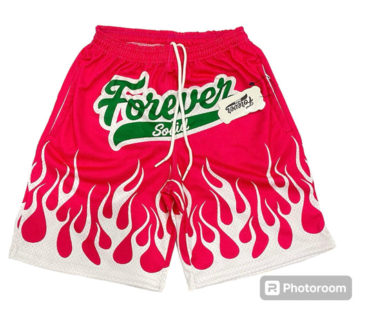 FOREVER SOLID SHORTS PINK/GREEN/WHITE FLAMES